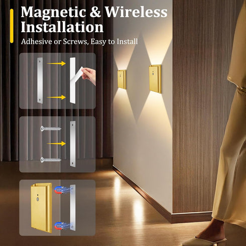 Set 2: 5000mAh 3CCT Dimmable Closet Battery Operated Wall Sconce of Rechargeable Motion Sensor Night Light Indoor