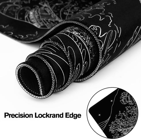 Black Gaming Laptop Mouse Pad, Sea Wave Big Mice Pads, Waterproof Non-Slip 31.5 x 11.8 inches, Kanagawa Surfing Mouse