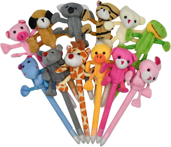 Maydahui 12PCS Plush Animal Ballpoint Pens, Cute Cartoon Fluffy Pens, Blue Ink for School Party Supply
