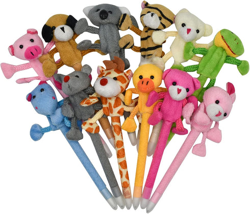 Maydahui 24PCS Plush Animal Ballpoint Pen, Cute Cartoon Fluffy Pens, Blue Ink for School Party Supply