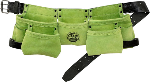 Graintex DS2358 :: 9 Pocket Children Tool Belt Lime Green Color Suede