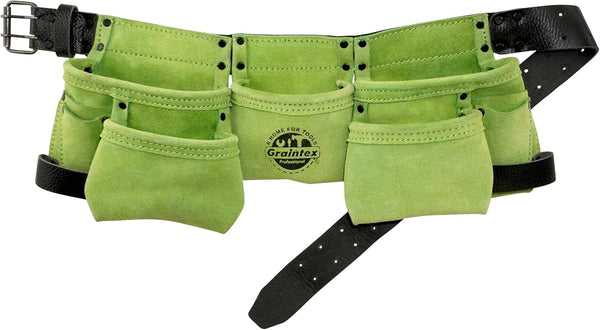 Graintex DS2358 :: 9 Pocket Children Tool Belt Lime Green Color Suede