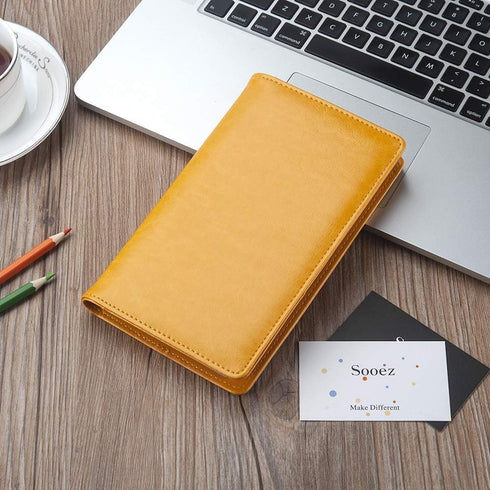 Sooez Leather Business Card Book Holder Organizer, 240 Capacity PU Name Card Storage File for Men Women