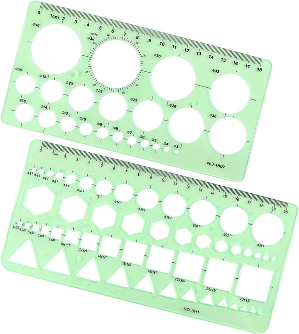 Tamaki Circle Template Measuring Geometry Ruler Stencils for Drafting Digital Drawings, 2 Pack for Office, School
