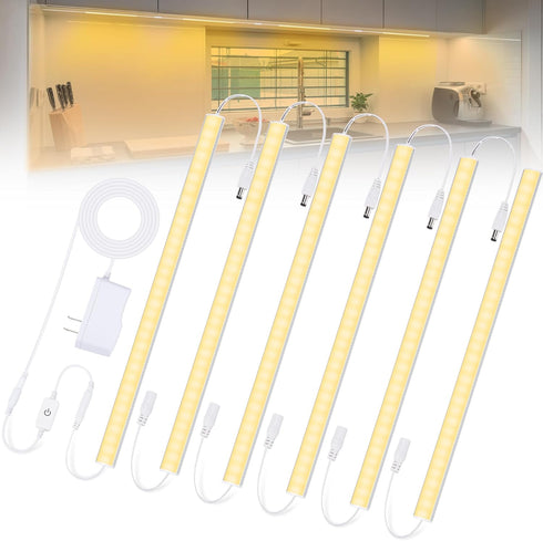 6PCS x 12 Inch Under Cabinet Lights Plug-in, Warm White 3000K Dimmable