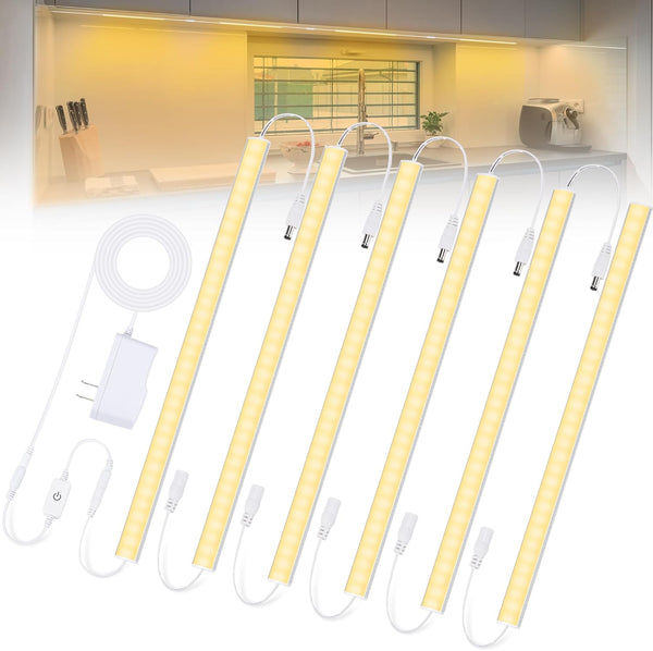 6PCS x 12 Inch Under Cabinet Lights Plug-in, Warm White 3000K Dimmable
