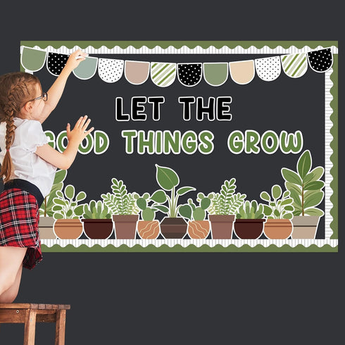ZOiiWA Summer Potted Plant Bulletin Board Set, Summer Greenery Classroom Decoration, Let The Good Things Grow