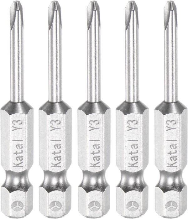 5pcs Y3 Tri-point Screwdriver Bit, 1/4" Hex Shank 2" Length Magnetic Y Type Power Tool