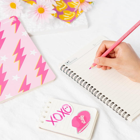 L1rabe A5 Preppy Spiral Notebooks – Hardbound Journal for Teens Girls, Pink, Happy Smile, Back to School Gifts