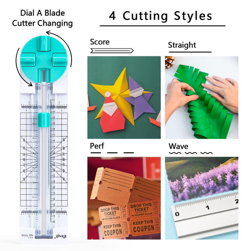 Paper Trimmer Craft Paper Cutter: 4 Style multi-function Scrapbooking Tool with Dial Blades of Straight,Wave,Dotted,perforated,Creasing for Cutting Paper,Coupons,Photos,Postcards,Scrapbook,Card