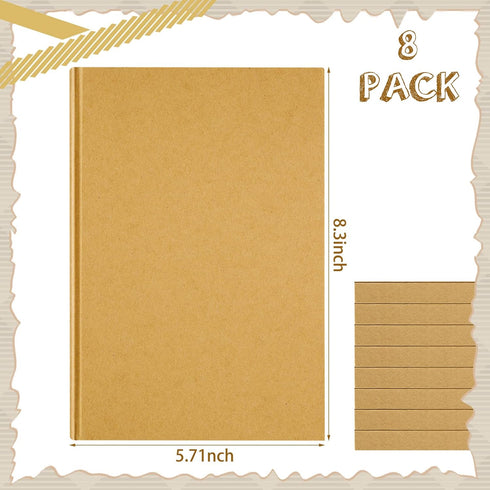 Henoyso 8 Pcs A5 Blank Kraft Notebooks, 100 Sheets/200 Pages Unlined Sketchbooks for Writing & Drawing