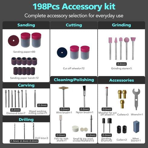 XSSIVE 160W 195pcs 3D Rotary Tool Kit with Accessories, Variable Speed, Corded Electric Multifunctional Tool For DIY