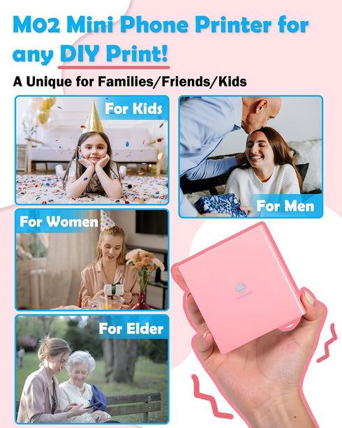Phomemo Mini Sticker Printer, Mini Printer Sticker Maker Machine M02 for Creative DIY, Pink