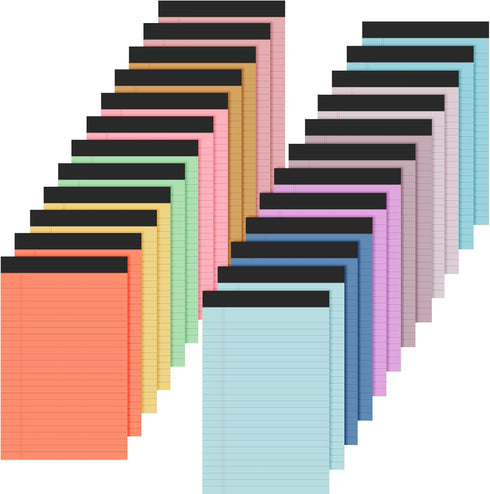 Fuutreo 24 Pcs 5" x 8" Legal Pad Writing Notepads, 50 Sheets/Pad, Narrow Ruled, Multicolor for School Office Supplies