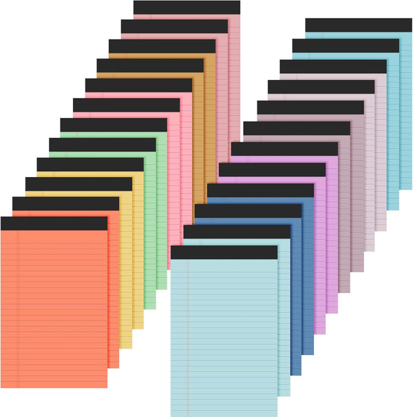 Fuutreo 24 Pcs 5" x 8" Legal Pad Writing Notepads, 50 Sheets/Pad, Narrow Ruled, Multicolor for School Office Supplies