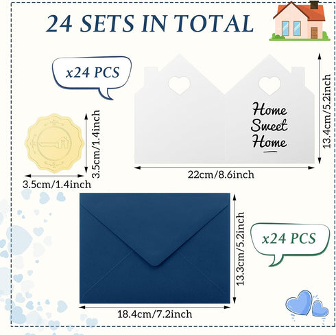 Motiskyy 24 Sets 5 8.6 Inch Welcome Home Cards Congratulations on Your New Home Cards Bulk with Envelope Stickers