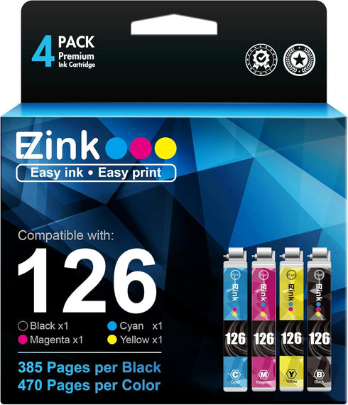 E-Z Ink Remanufactured Ink Cartridge Replacement for Epson 126 T126 (4 Pack) for Workforce 630 545 Stylus NX430