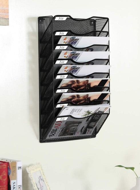 EasyPAG 8-Tier Wall File Organizer Hanging Holder for Papers, Folders, Files, Clipboard, Magazine Organization, Black