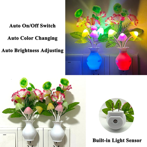 Sensor LED Night Light, Color Changing Flower Night Light Plug-in Wall Based Mushroom Lamp, Gift for Kids Adults, Cute