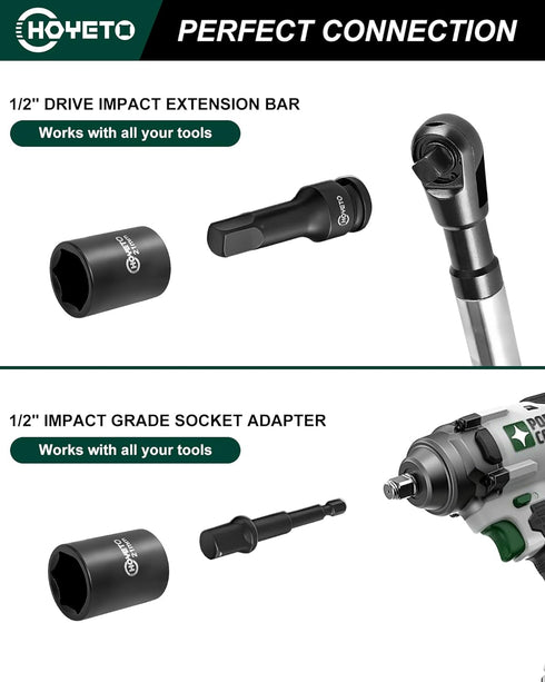 1/2" Set, 23-Piece (1324mm), 6-Point Drive Impact Socket Metric Cr-V Alloy Steel, with Ratchet Handle & Storage Case