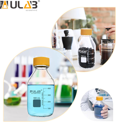 ULAB Round Media Storage Bottle, 100ml (3.4oz), 3.3 Borosilicate Glass, Pack of 12, GL45 Screw Cap