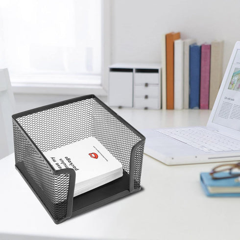 Mesh Memo Pad Holder Sticky Note Box Desk Office Business Metal Mesh Black Note Block Card Stand Organizer 3.1x4.1in card box