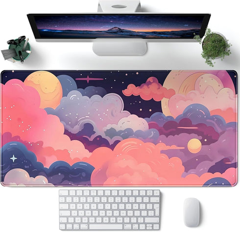 Cute Kawaii Clouds Desk Mat, Pink Purple XXL Large Mouse Pad for Gaming, Laptop, Computer Keyboard, Desk Decor 31.5''X