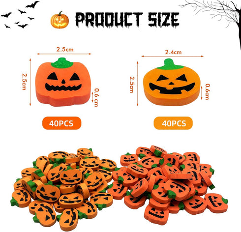 ZAKVOOR 80 Pcs Pumpkin Erasers for Kids, Halloween Pencil Erasers Bulk for Party Favor and Gift Filling