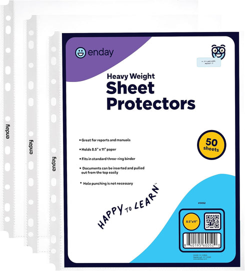 Clear Sheet Protectors for 3 Ring Binder, 50 Pack Non Glare, Heavy Duty 8.5” x 11” Plastic Page Protector Binder