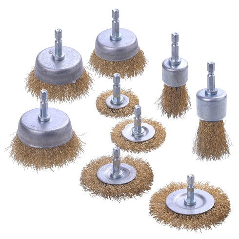 Wire Brush for Drill, 9 Pcs Brass Wire Wheel Brush with 1/4 Inch Hex Shank for Cleaning Rust and Stripping