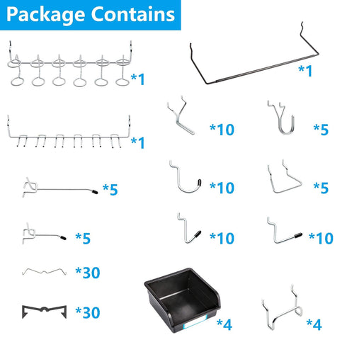 FRIMOONY Pegboard Hooks, with Bins, Peg Locks, for Organizing Various Tools, 131 PCS, 60 of Which are Locks
