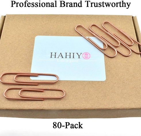 HAHIYO Large Paper Clips, 2 inches Length Rose Gold Vinyl Coated for Bookmarking, 80 Pack