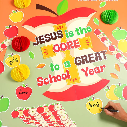 TaoBary 84 Pcs Jesus Is The Core Bulletin Board Set, 3D Apples Cutouts for Back to School Decor