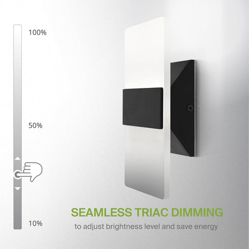 8 Inch 10W 2700K-5000K Dimmable ASD Indoor LED Wall Sconce - Black Wall Sconce Lights for Living Room, Bedroom