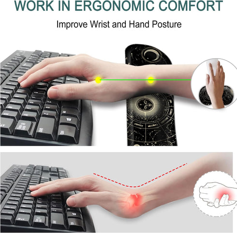 Keyboard Wrist Rest Support + Mouse Pad + Mouse Wrist Rest + Coaster, 4 PCS Set Ergonomic Memory Foam Mousepad with Durable Anti-Slip Rubber Base for Office, Home & Easy Typing Pain Relief, Moon Sun