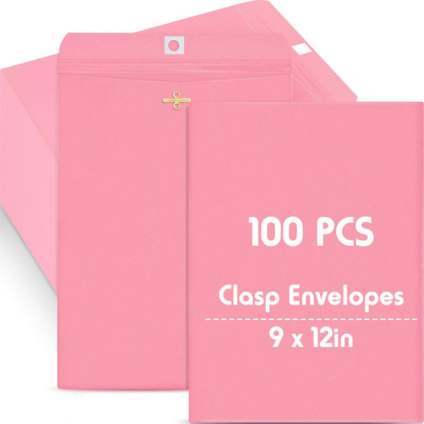 Geyee 100 Pcs Clasp Envelopes, Manila Gummed Mailing Envelopes for Storing or Mailing Colored Envelopes