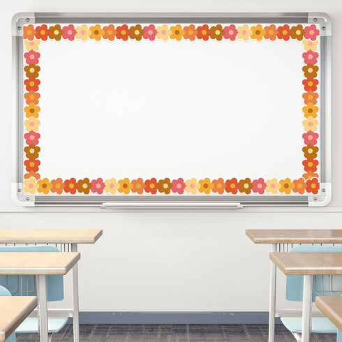 Whaline 24Pcs Groovy Retro Hippie Flower Magnetic Bulletin Board Border for Office Classroom Decor