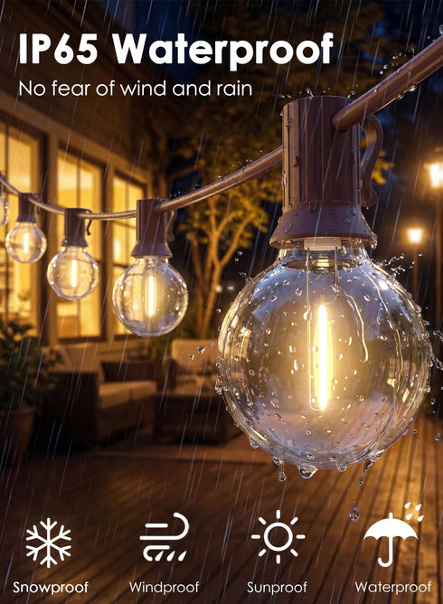 25FT 25 G40 Bulbs, E12 SUNSGNE Brown Outdoor String Lights, Shatterproof LED Globe String Lights with LED Waterproof