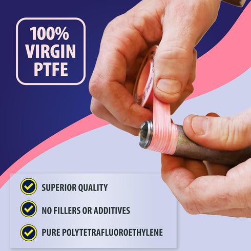 Gasoila Pink PTFE Thread Seal Tape, 1/2 Inch x 260 Inch Roll, Professional-Grade for Water Lines