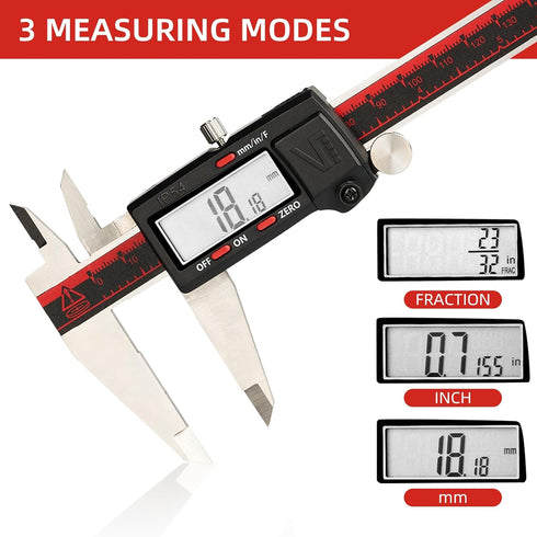 IP54 DCLA-0805 8 Inch/200mm, Inch/Millimeter/Fractions VINCA Grade Digital Caliper, Conversion, Stainless Steel, Large