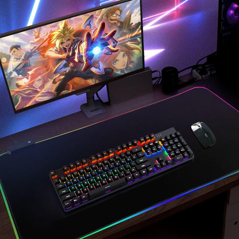 Qisan RGB Large Gaming Mouse Pad with Nonslip Base - 31.5 x 11.8 Inch, Soft LED Extended Mousepad with Anti-Slip Rubber