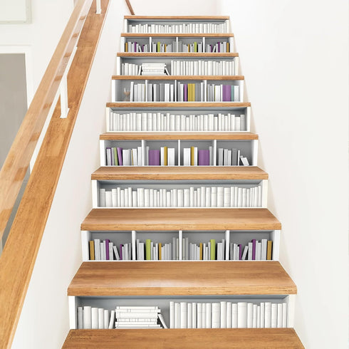 PLIGREAT 15 Strips 3D Bookshelf Stair Riser Decals, Peel and Stick Stair