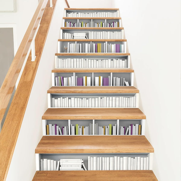PLIGREAT 15 Strips 3D Bookshelf Stair Riser Decals, Peel and Stick Stair