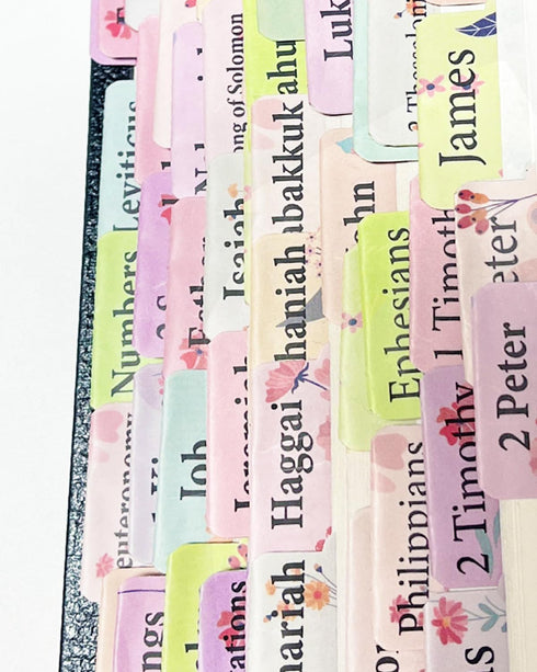 PartyGalore Floral Bible Tabs for Women, Personalized Bible Journaling Tabs, Large Print Bible Tabs for Easy