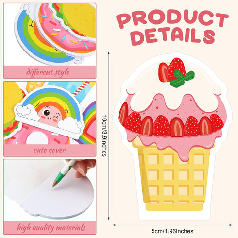 Glenmal 24 Pack Mini Cute Notebooks, Kawaii Pocket Notepads in 6 Designs for Kids School Supplies, Taco, Heart, Rainbow
