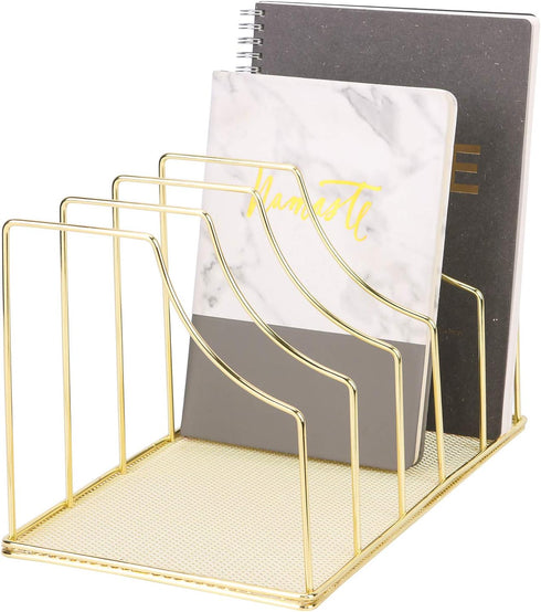 Simmer Stone File Sorter Organizer, 5 Section Magazine Holder Rack for Mail, Paper, Document, Desk Accessories, Gold