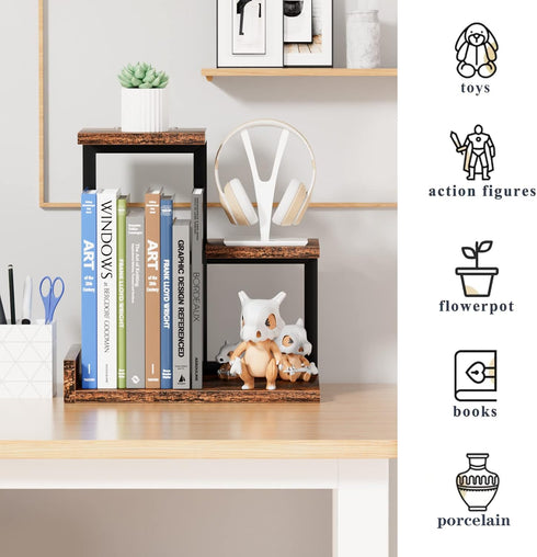 Gannyfer Wood Desktop Shelf, Freestanding Small Bookshelf Desk Hutch, 3 Tier Storage Display Rack for Books, Plants,