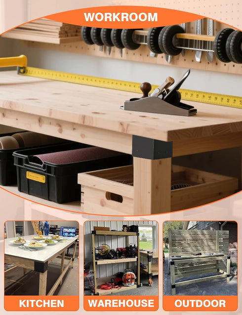 sogiv 4 3-Way 1.6"x3.6" Heavy Duty Workbench Bracket Kit, Pcs Right Angle Corner Brackets for DIY Custom Workbenches