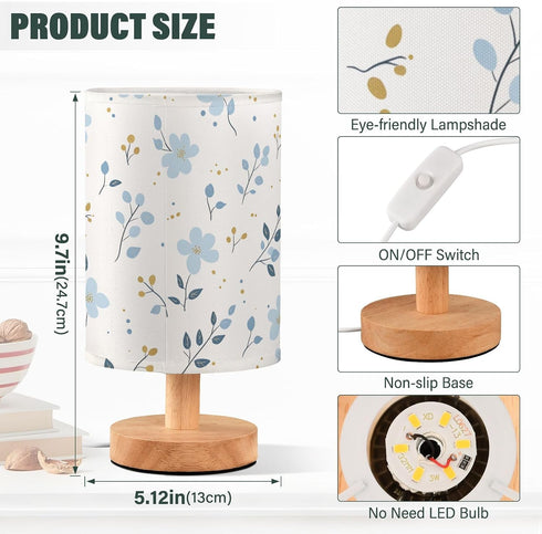 Generic Small Blue Flower Small Desk Lamp for Bedroom Nightstand Bedside Lamps with USB Table Lamp with Fabric Night