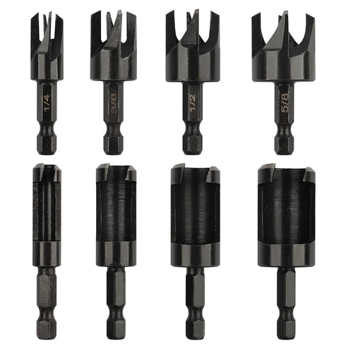 Plug Cutter, 8Pcs Wood Plug Cutters Drill Bit Set with 1/4 Hex Shank, Straight and Tapered Cutting Tool